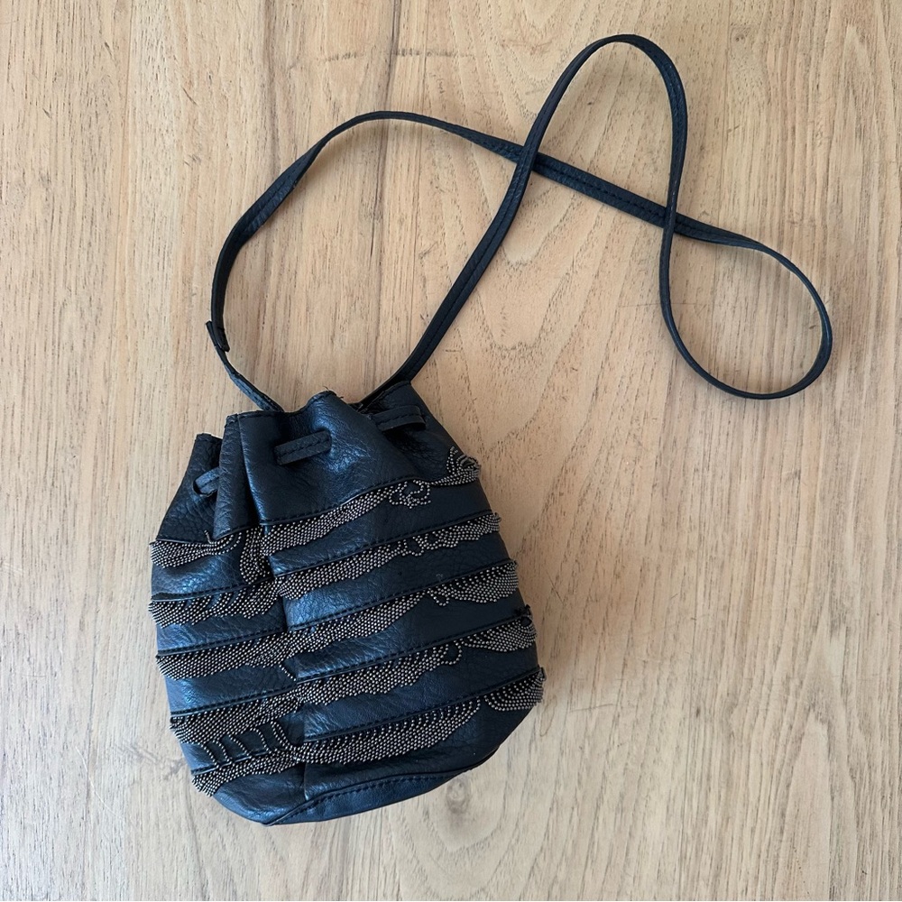 CLEOBELLA Leather & Beaded Fringe Bucket Bag